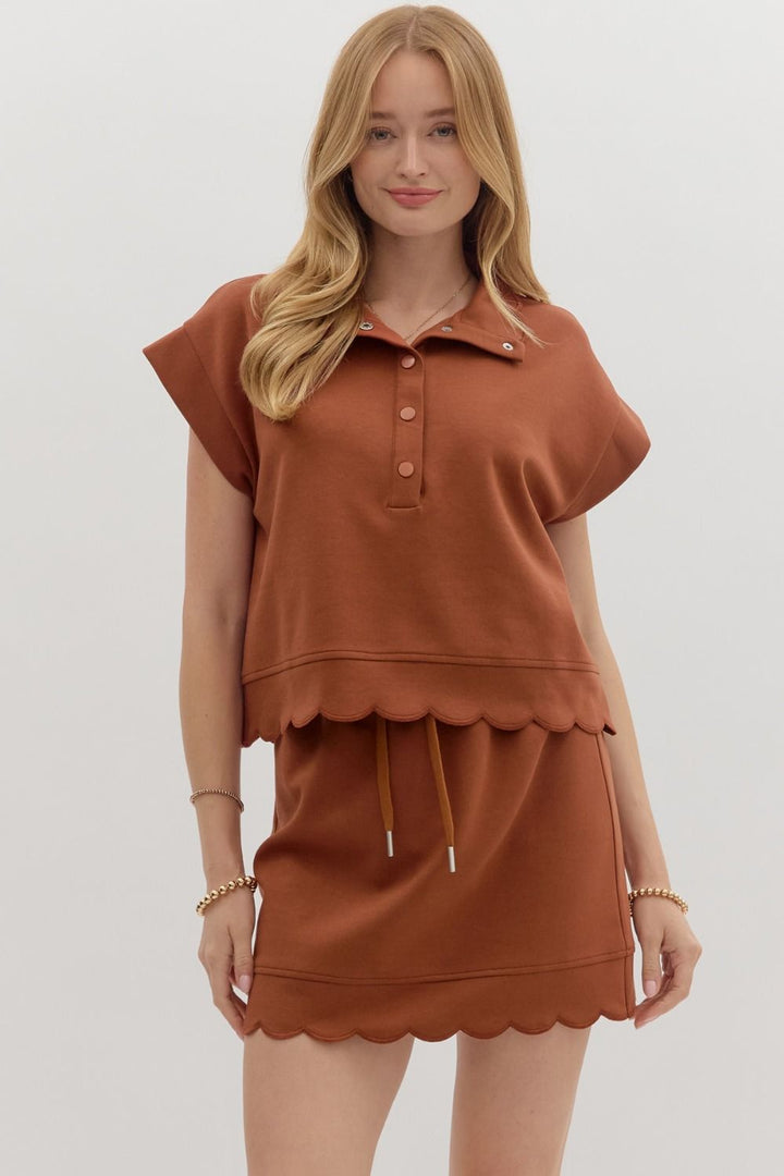 JERSEY KNIT SHORT SLEEVE PULLOVER TOP - CLAY