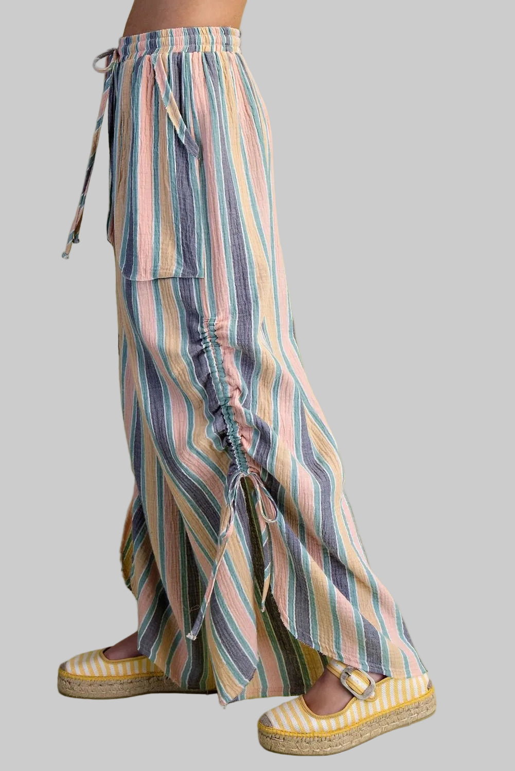 PRINTED COTTON GAUZE PANTS - PASTEL STRIPE