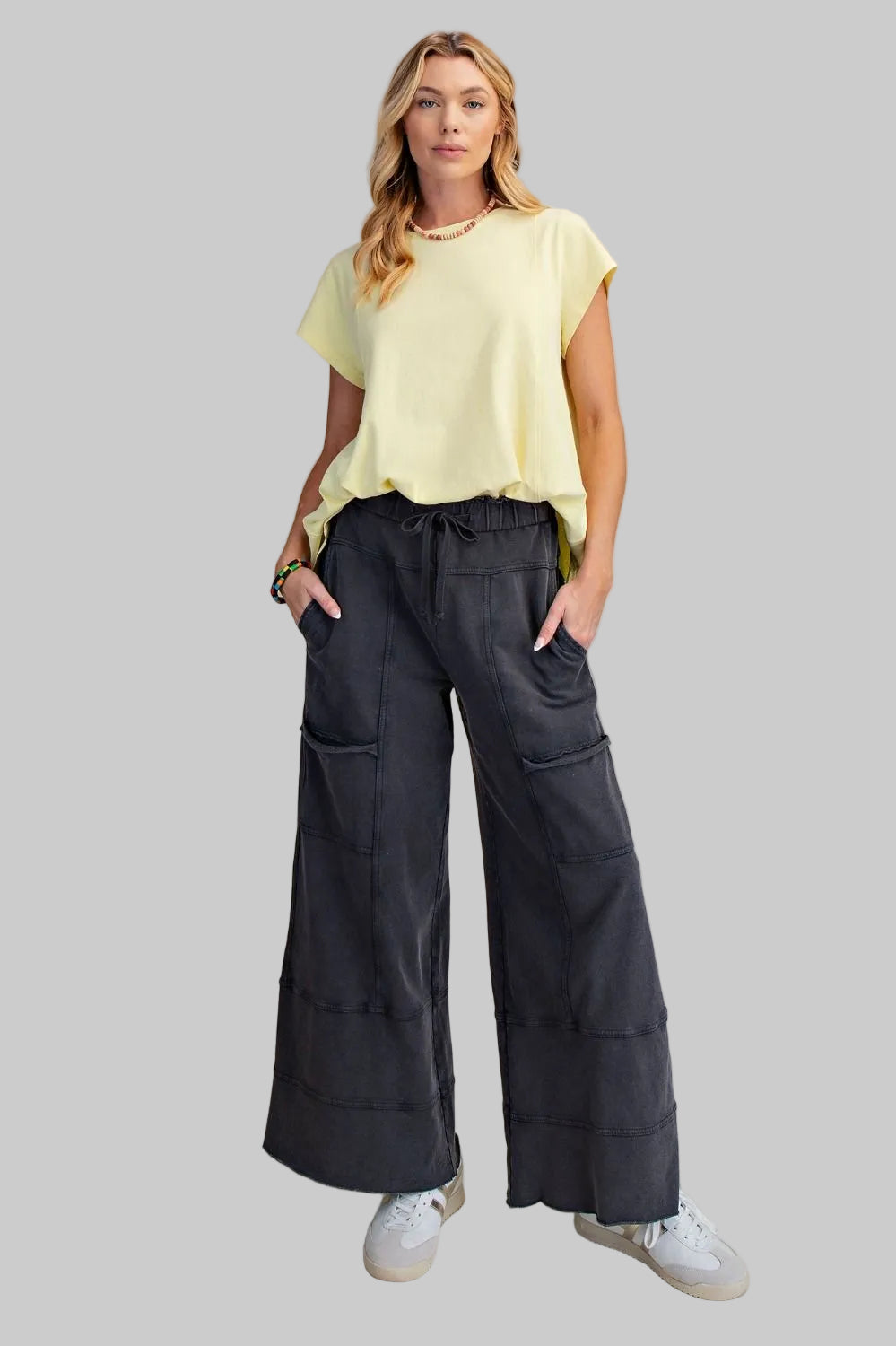 CAP SLEEVE MINERAL WASHED TOP - LEMON DROP