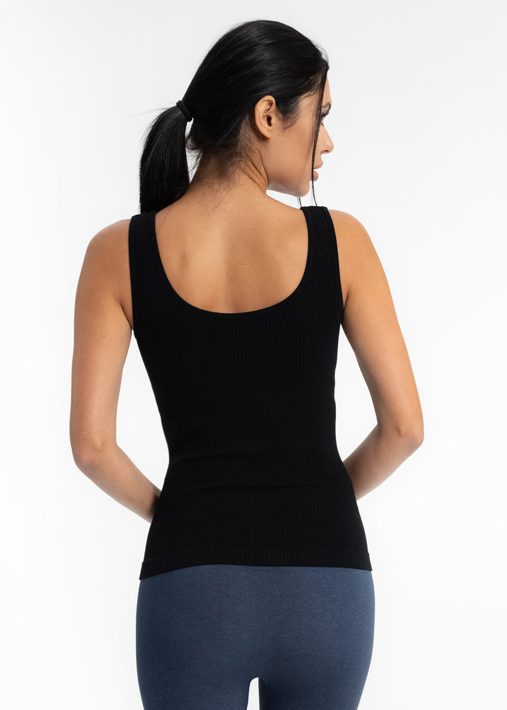 SEAMLESS RIBBED REVERSIBLE TANK - O/S - BLACK