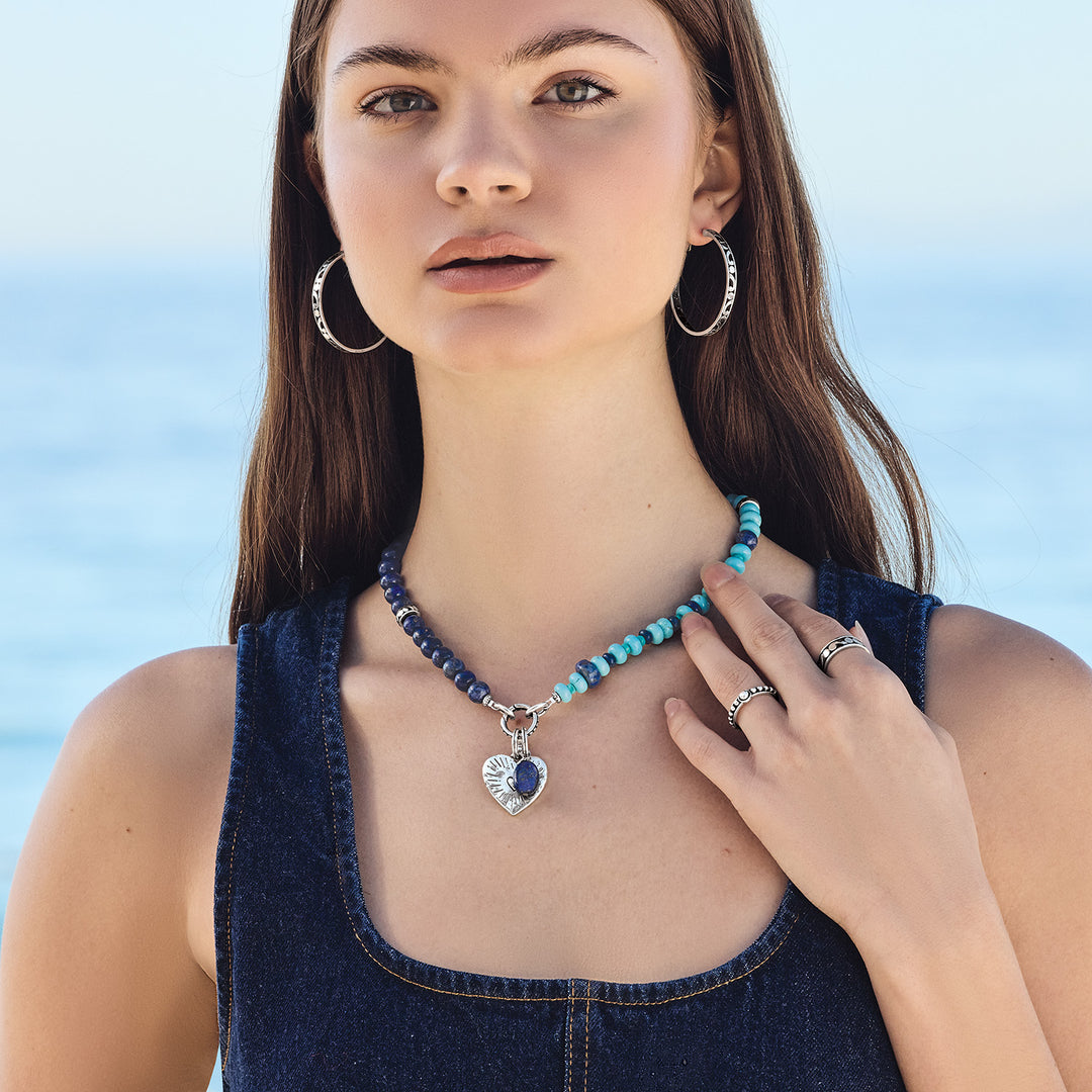 Token Charm Lapis Turquoise Necklace - Silver-Turquoise