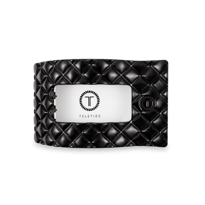 TELETIES MEDIUM FLAT RECTANGLE HAIR CLIP - JET BLACK QUILTED