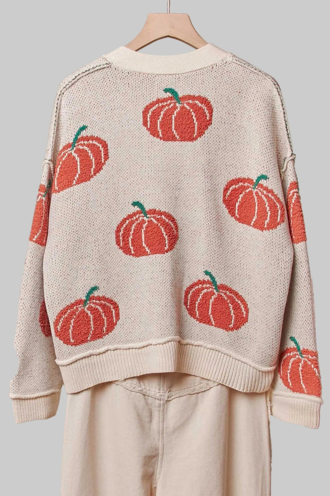 PUMPKIN BUTTON V-NECK KNIT CARDIGAN - IVORY