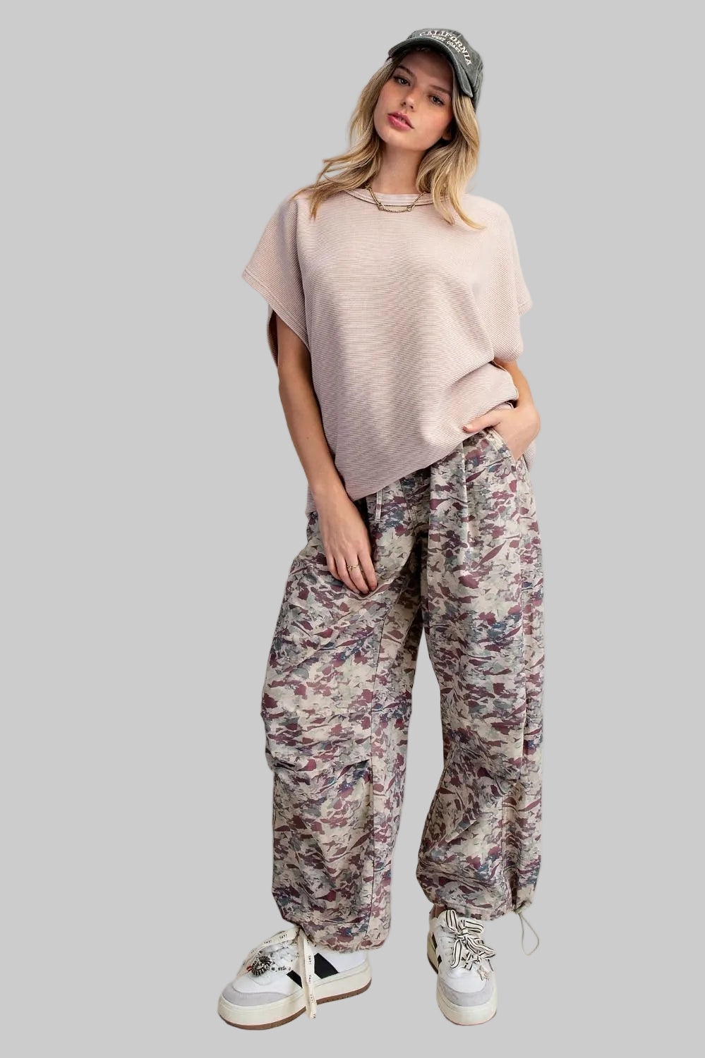 WIDE CAP SLEEVE TEXTURED OVERSIZED TOP - MUSHROOM