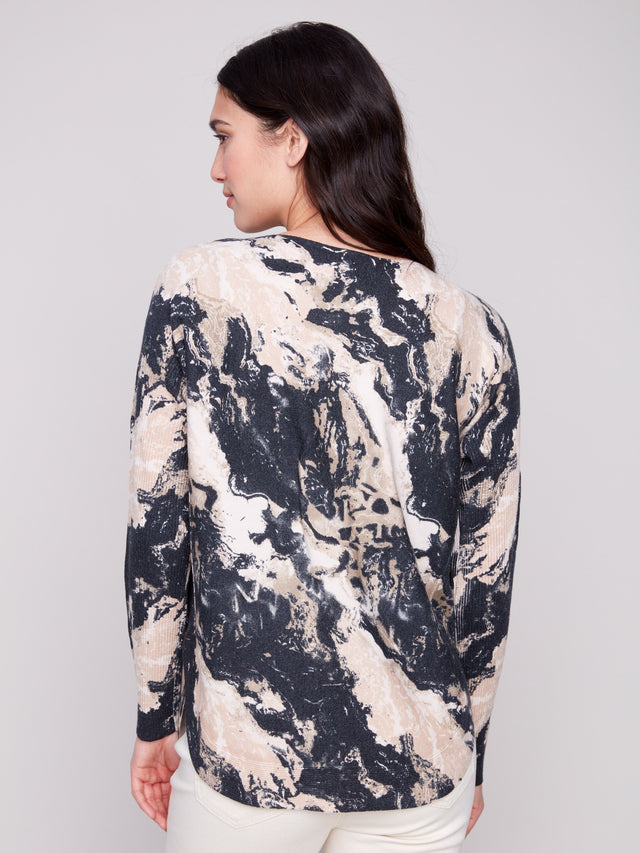 PRINTED ROUNDED HEM SWEATER - GRANITE