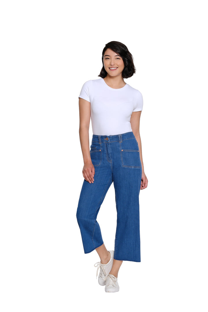 5 POCKET RAW EDGE HEM CROP JEANS - INDIGO