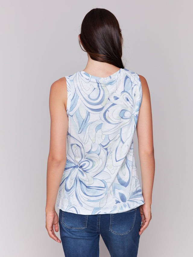 SLEEVELESS ORGANIC COTTON SLUB KNIT TOP - SWIRLS BLUE