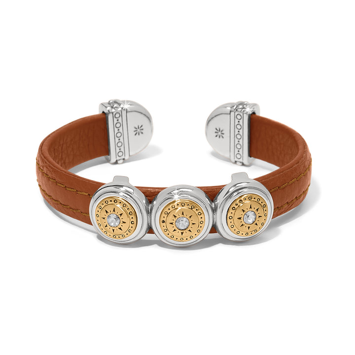 Mosaic Two Tone Leather Disc Cuff Bracelet - Luggage