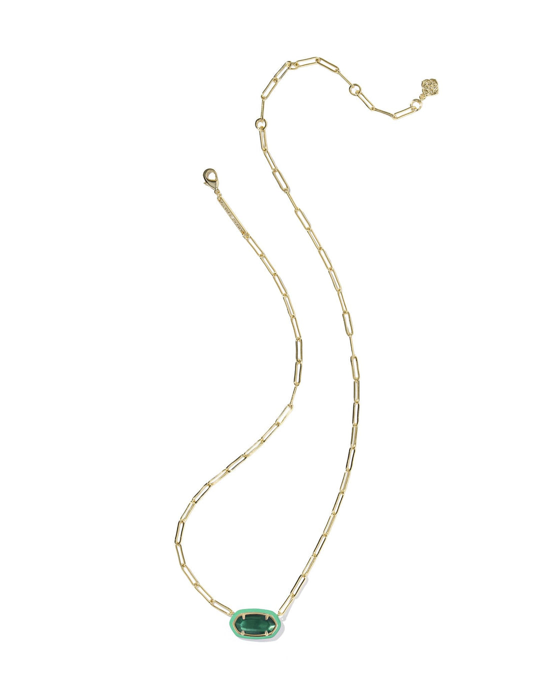 KENDRA SCOTT ELISA ENAMEL FRAME PAPERCLIP NECKLACE - GOLD EMERALD ILLUSION