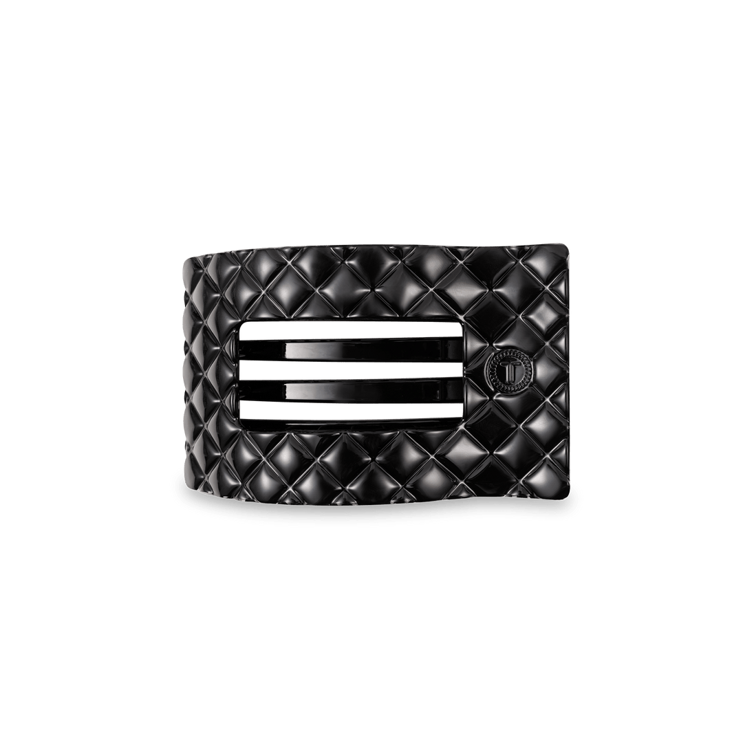 TELETIES SMALL FLAT RECTANGLE HAIR CLIP - JET BLACK QUILTED