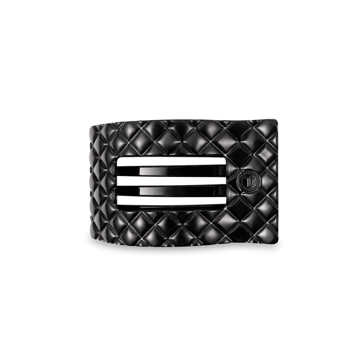 TELETIES SMALL FLAT RECTANGLE HAIR CLIP - JET BLACK QUILTED