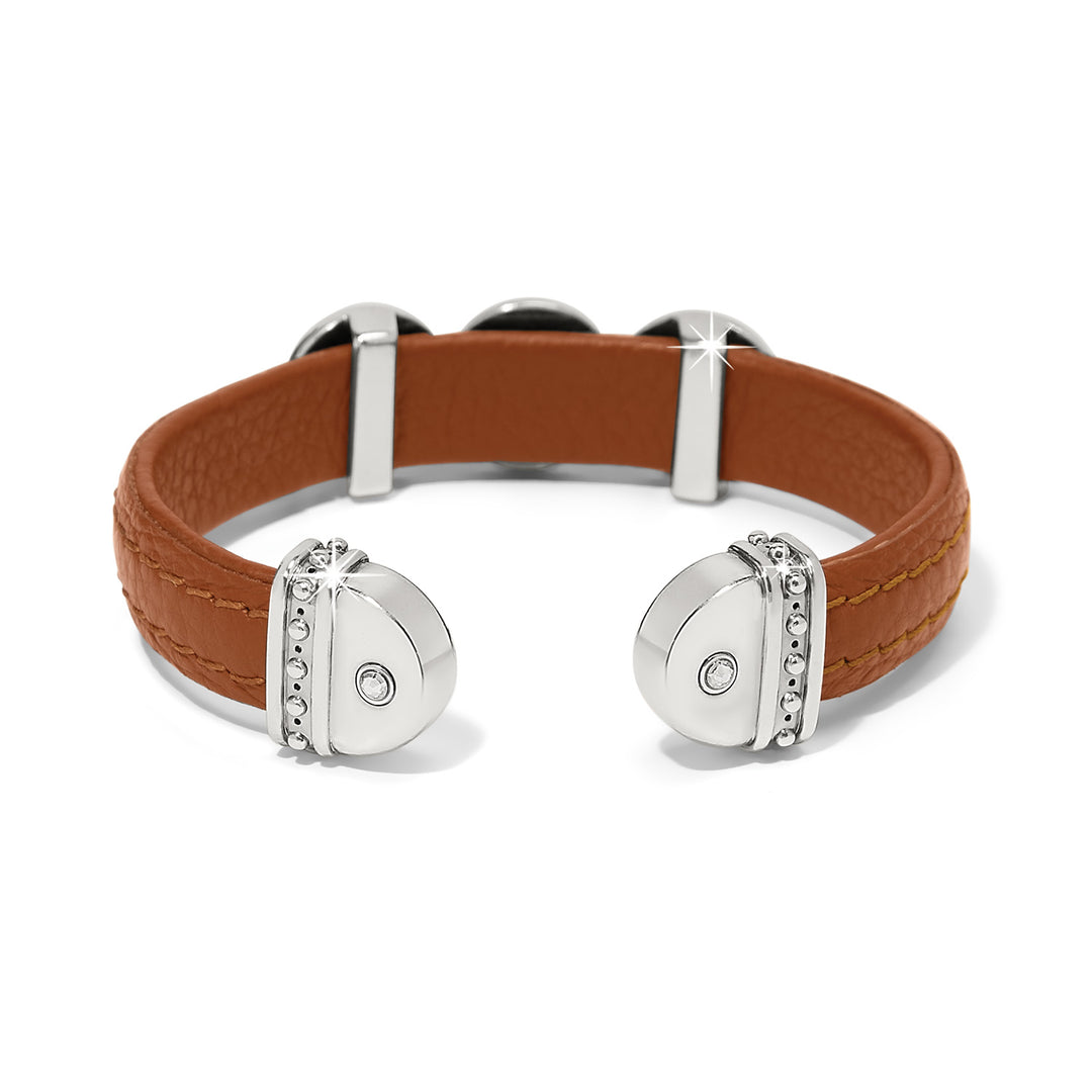 Mosaic Two Tone Leather Disc Cuff Bracelet - Luggage