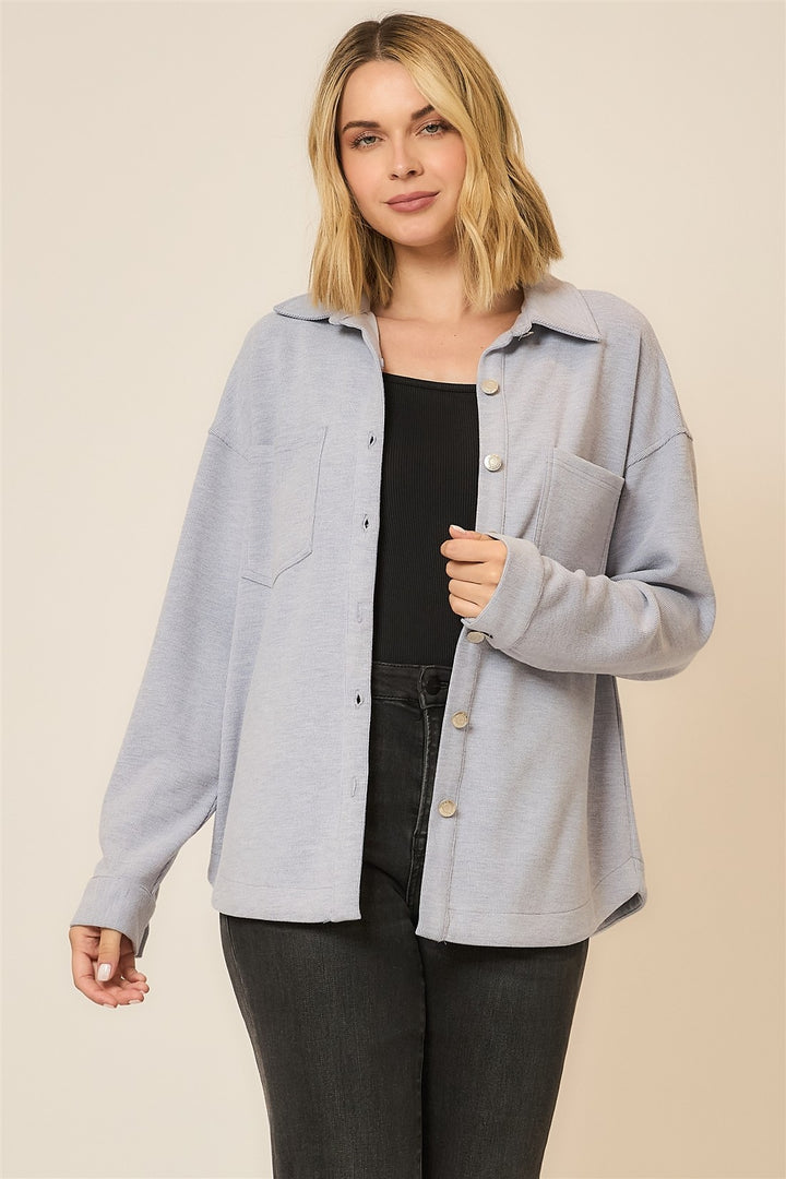 MICRO RIB BUTTON UP SHACKET - LIGHT BLUE
