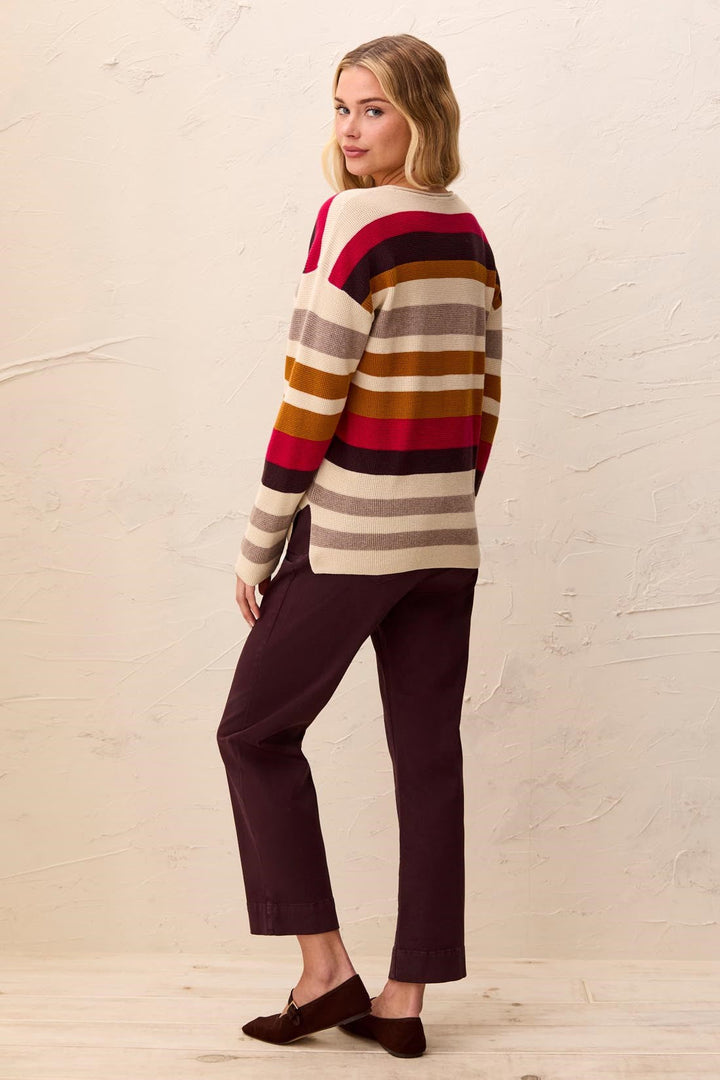 LONG SLEEVE COMBED COTTON U-NECK WAFFLE SWEATER - JAZZY