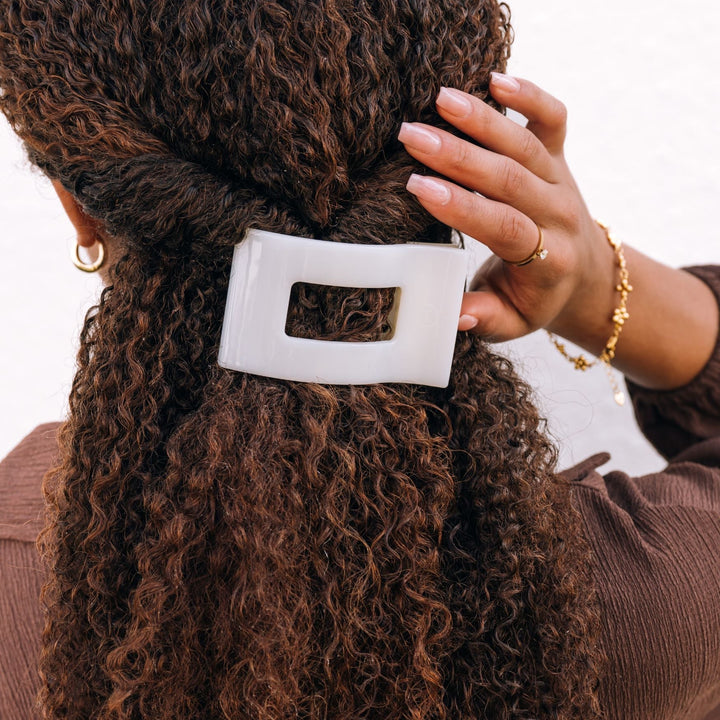 TELETIES MEDIUM FLAT RECTANGLE HAIR CLIP - COCONUT WHITE