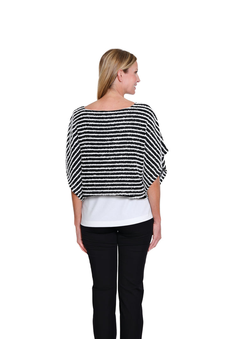 BOAT NECK PONCHO TOP W/ATTACHED TANK - BLACK/WHITE STRIPED
