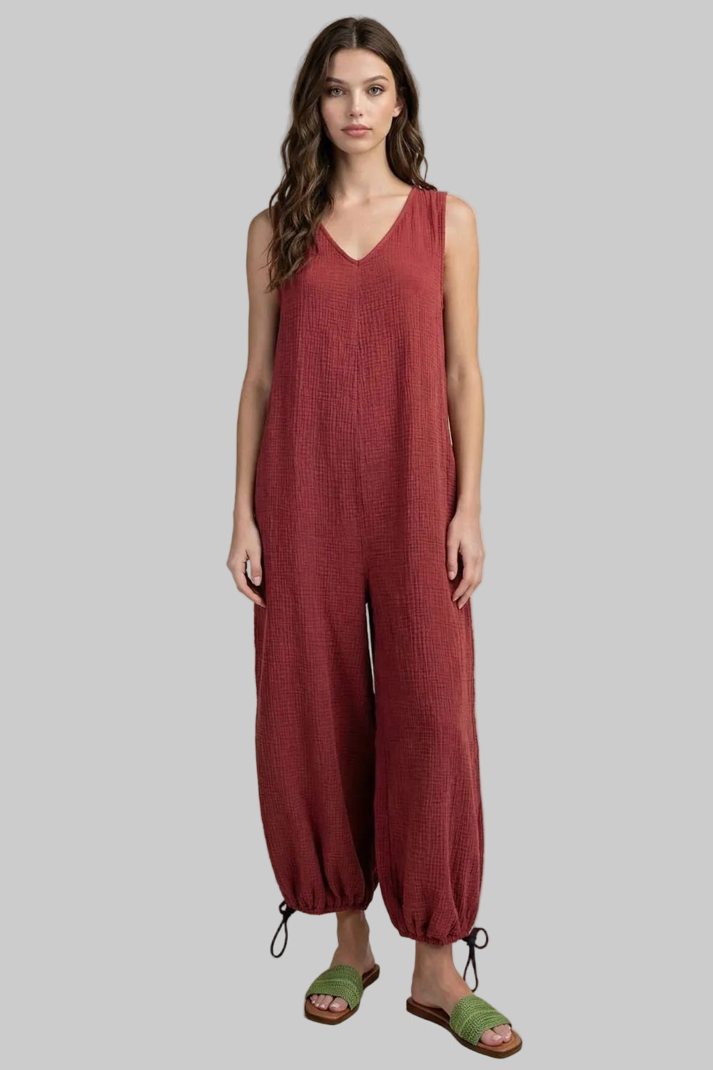 MINERAL WASHED COTTON GAUZE JUMPSUIT - MULBERRY