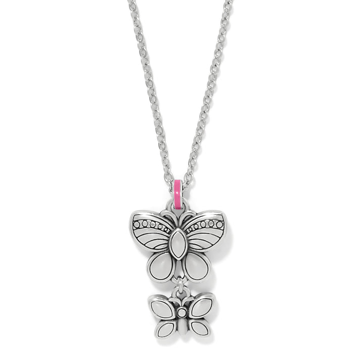 La Tulipe Butterfly Pink Duo Neckalce - Silver-Multi