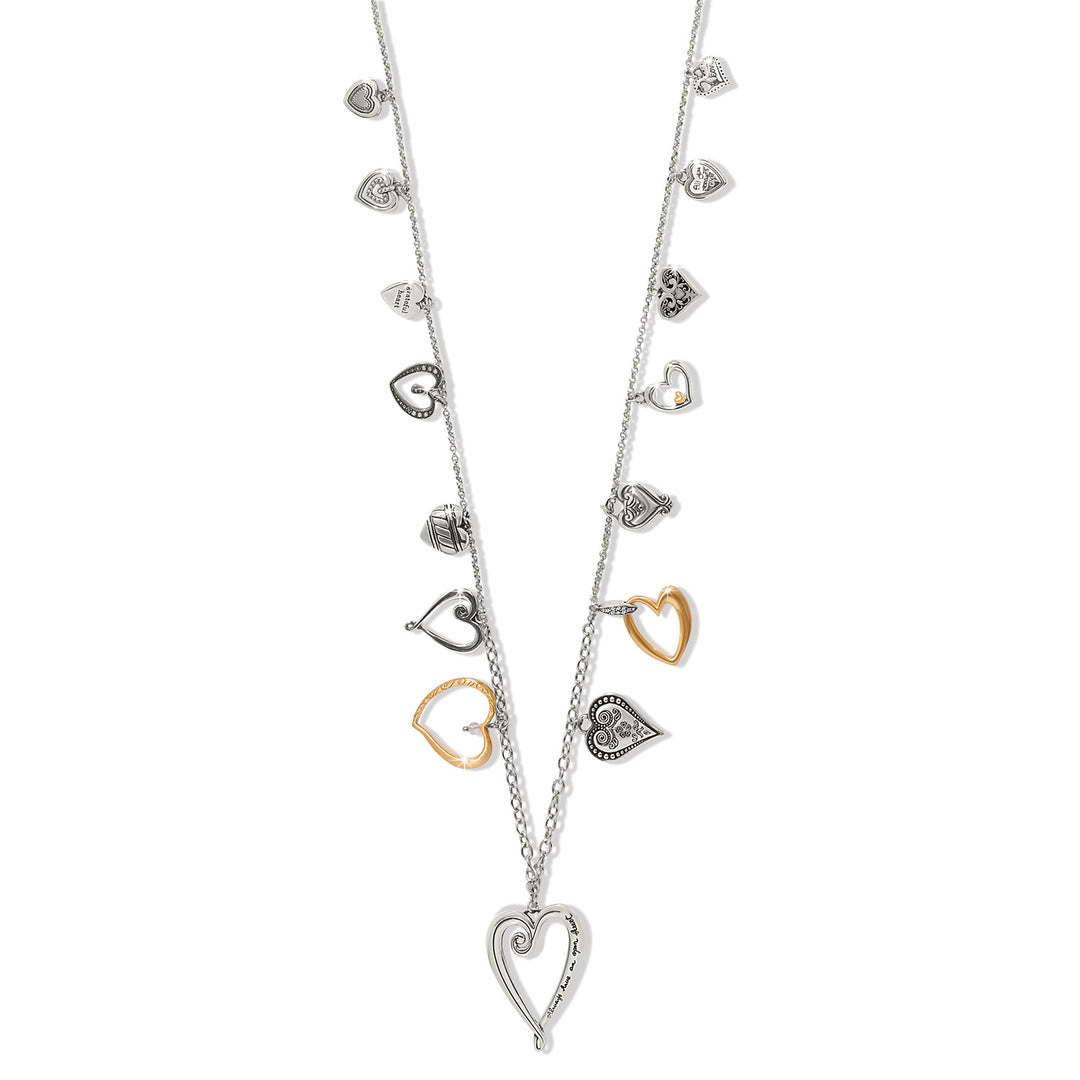 One Heart Large Long Necklace - Silver-Gold
