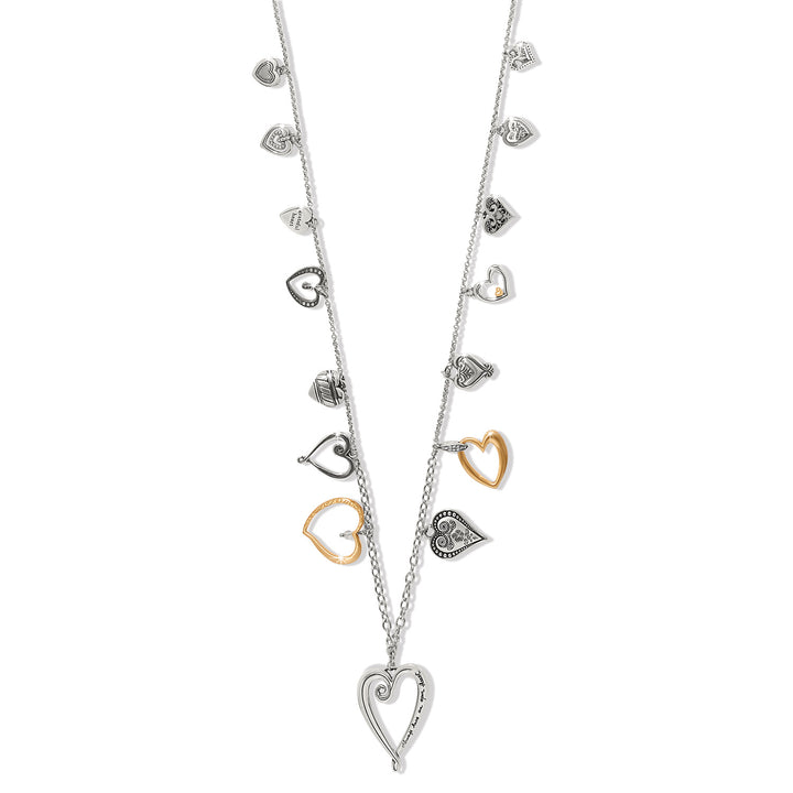 One Heart Large Long Necklace - Silver-Gold