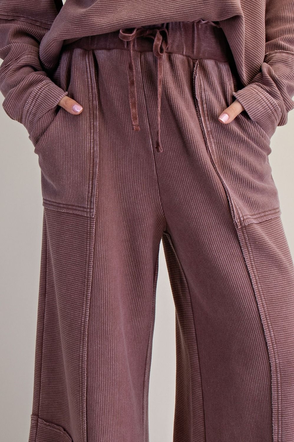 TEXTURED THERMAL BELL BOTTOM PANTS - HOT CHOCOLATE