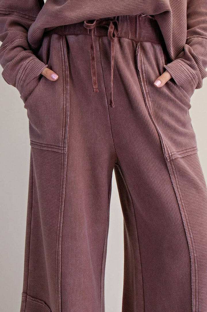 TEXTURED THERMAL BELL BOTTOM PANTS - HOT CHOCOLATE