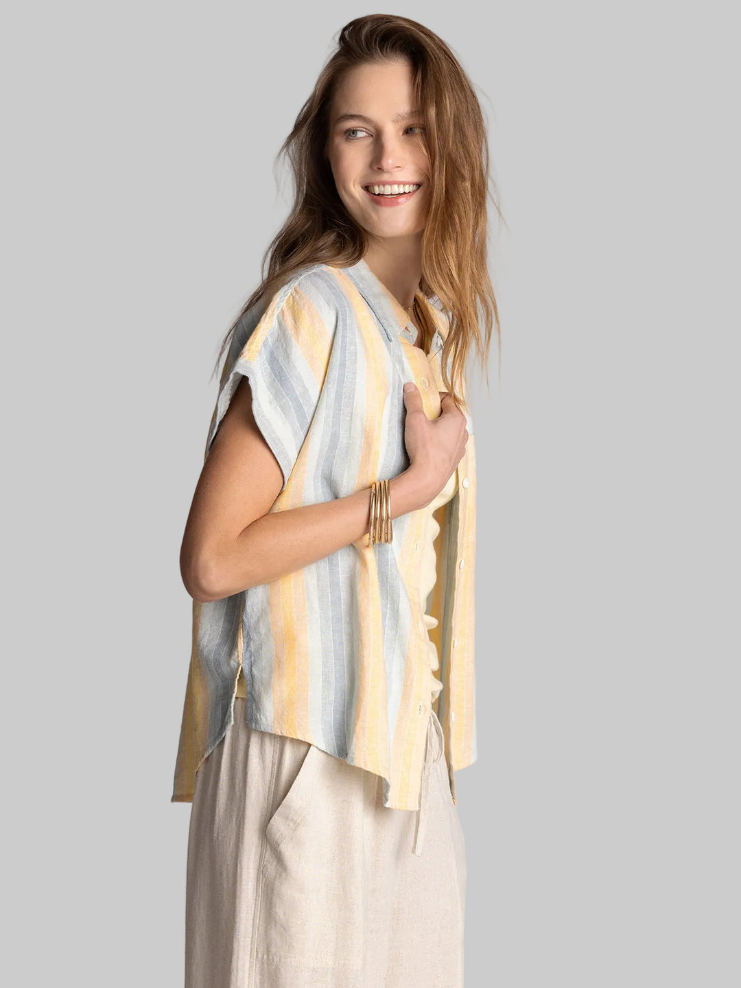 SHORT SLEEVE STRIPE BENNY SHIRT - VANILLA BLUE