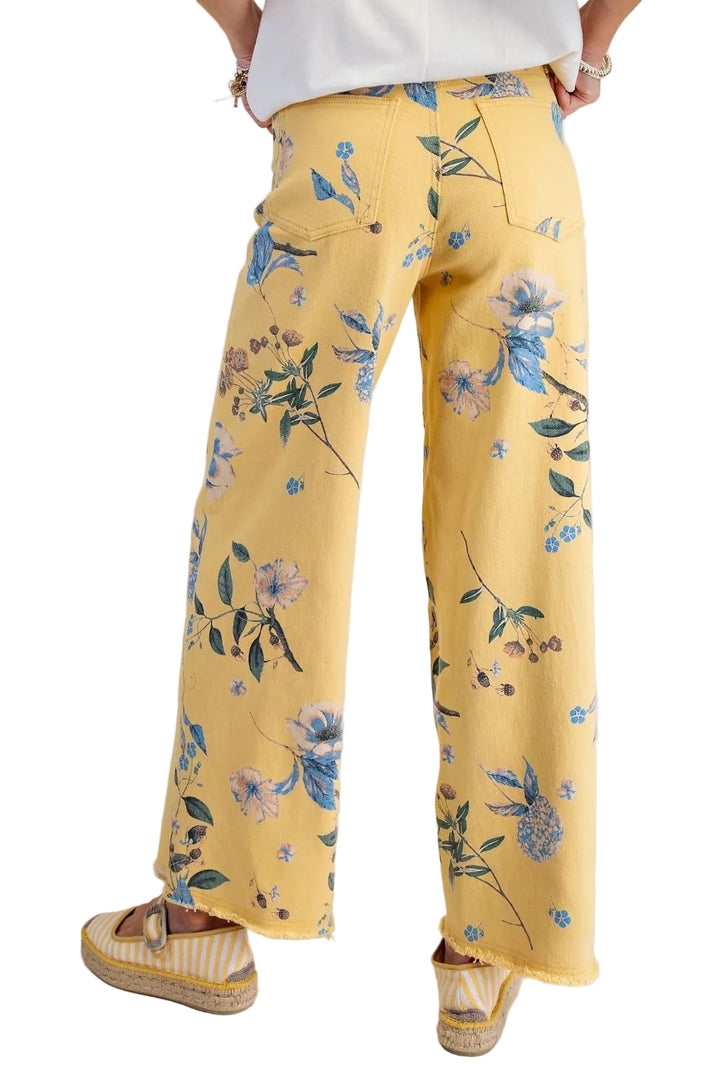 FLORAL PRINTED SOFT STRETCH TWILL PANTS - MISTY YELLOW