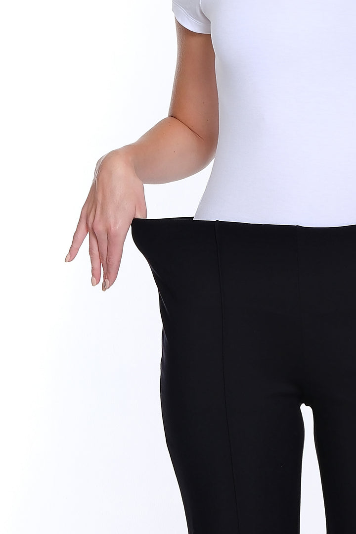 ELASTIC NO WAIST PINTUCK FLARE ANKLE PANTS - BLACK