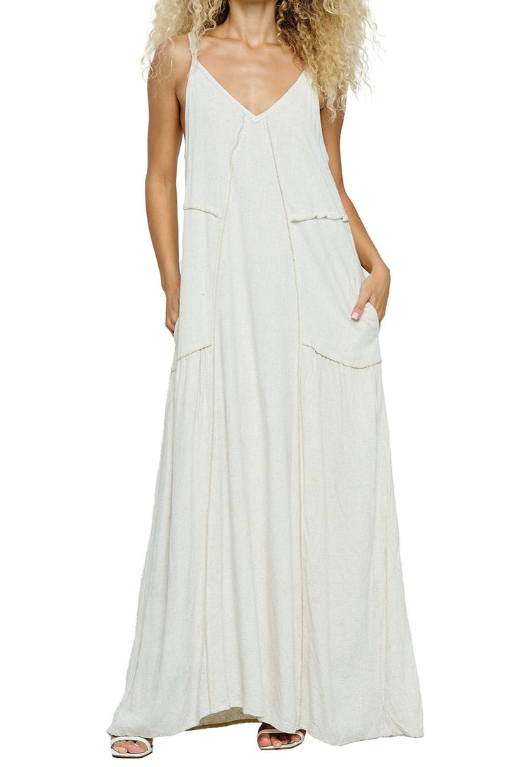 BOHO MAXI PATCHWORK DRESS  - NATURAL