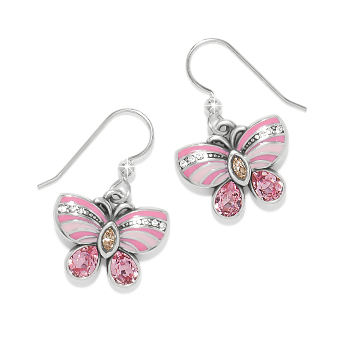 La Tulipe Butterfly Pink French Wire Earrings - Silver-Multi
