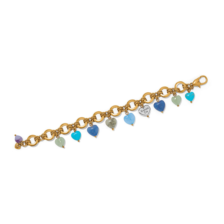 One Heart Multi Heart Bead Link Bracelet - Gold-Blues
