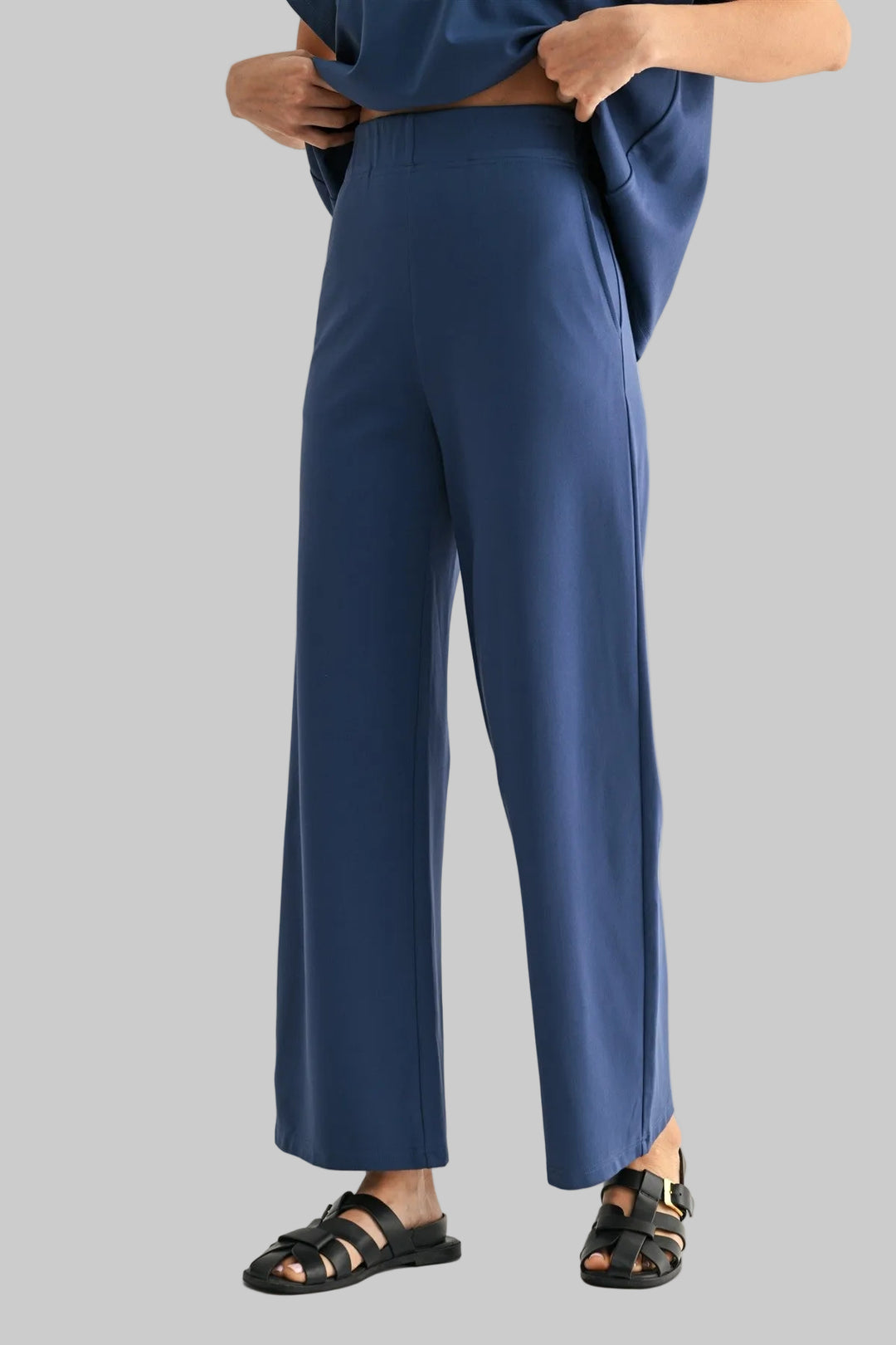 WIDE LEG PONTE KNIT PANTS - SLATE
