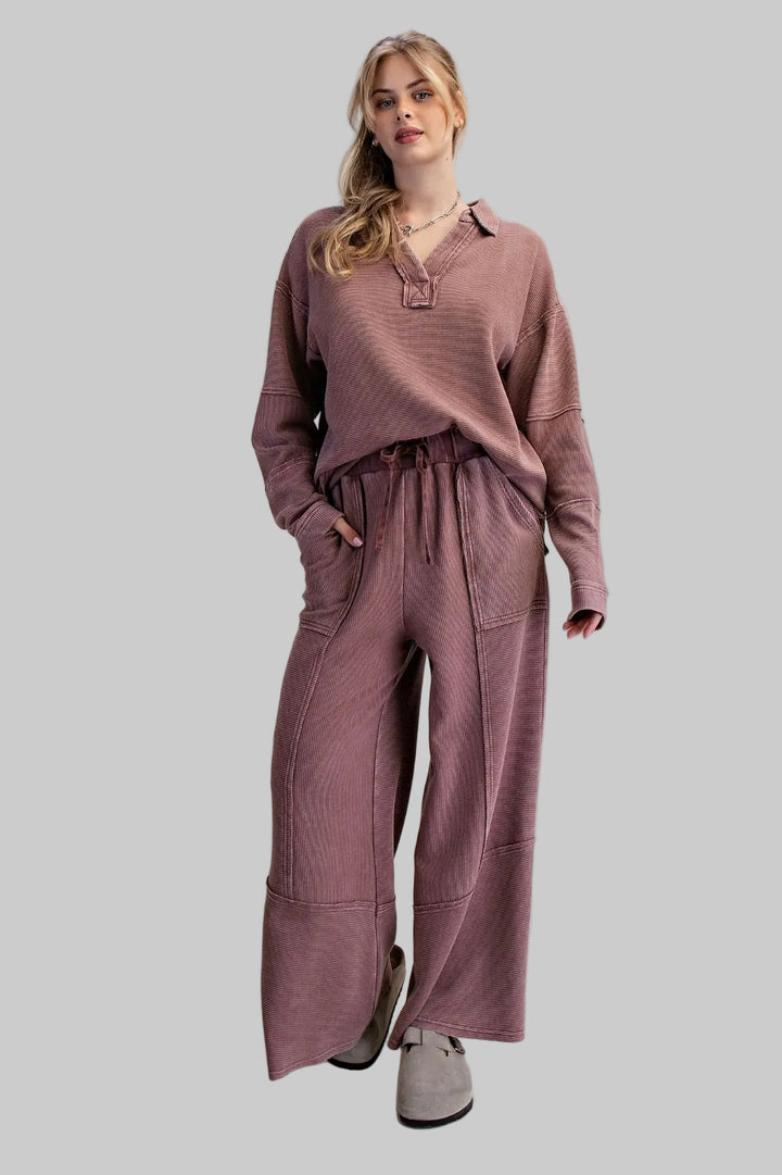 LONG SLEEVE TEXTURED THERMAL PULLOVER - HOT CHOCOLATE