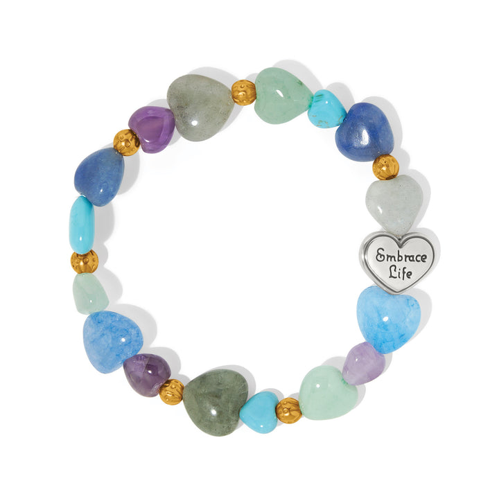 One Heart Multi Heart Bead Stretch Bracelet - Gold-Blues