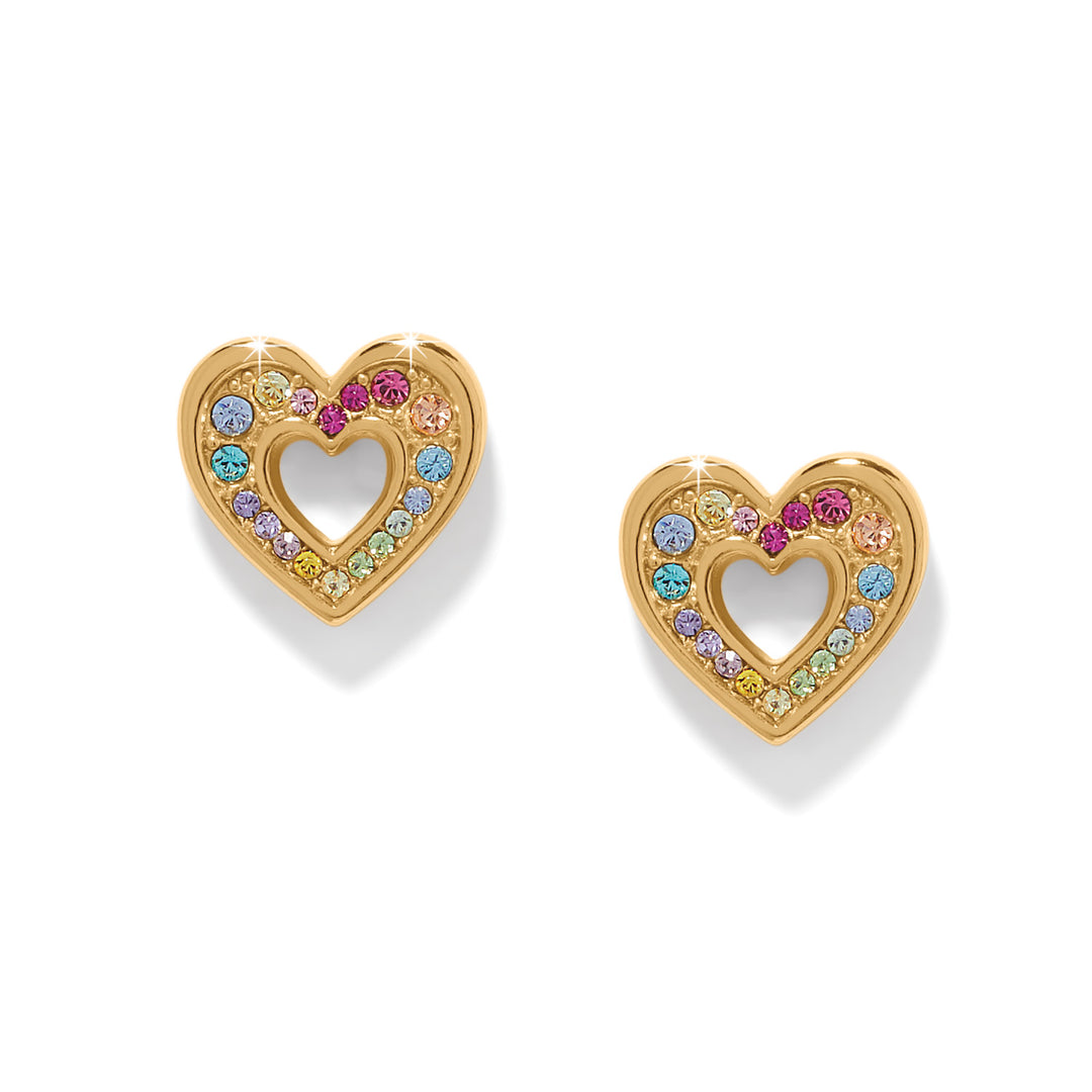 Enchanting Gem Heart Earrings - Gold-Multi