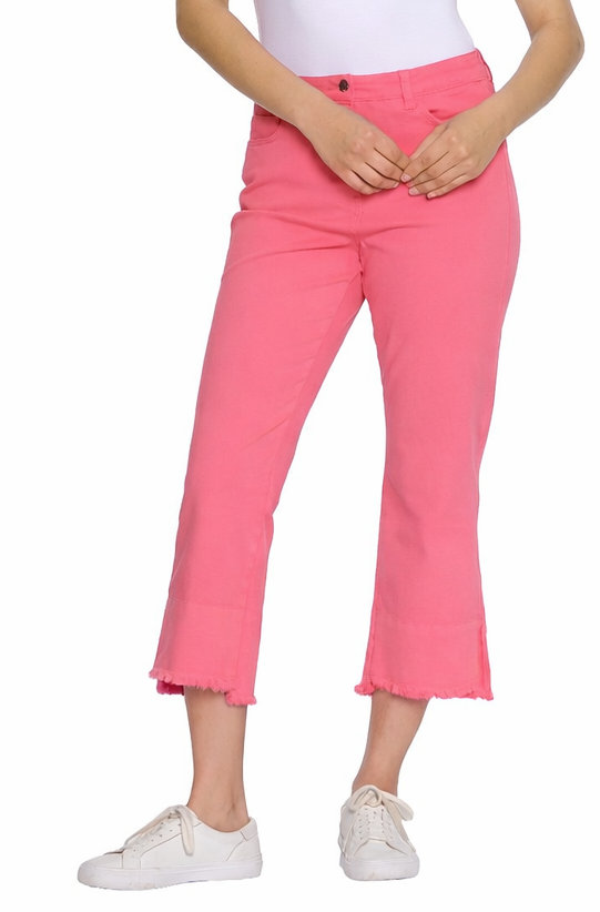 5 POCKET HI/LO HEM CROP PANTS - CORAL PINK