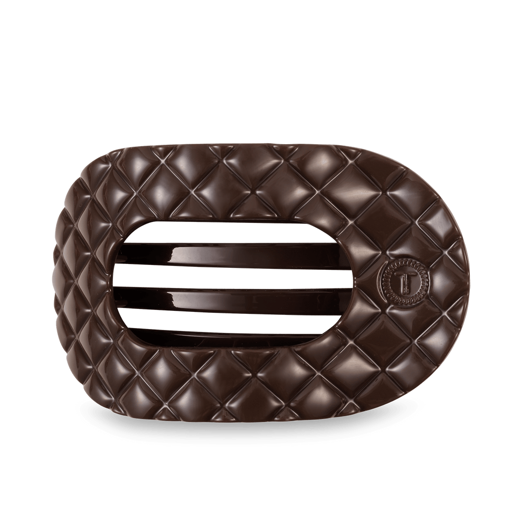 TELETIES LARGE FLAT ROUND HAIR CLIP - TRULY TAUPE QUILTED