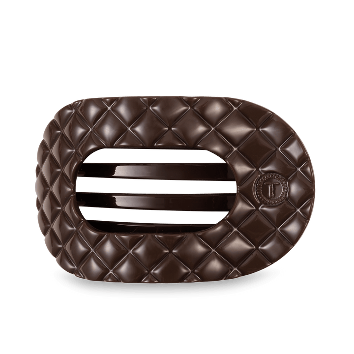 TELETIES LARGE FLAT ROUND HAIR CLIP - TRULY TAUPE QUILTED