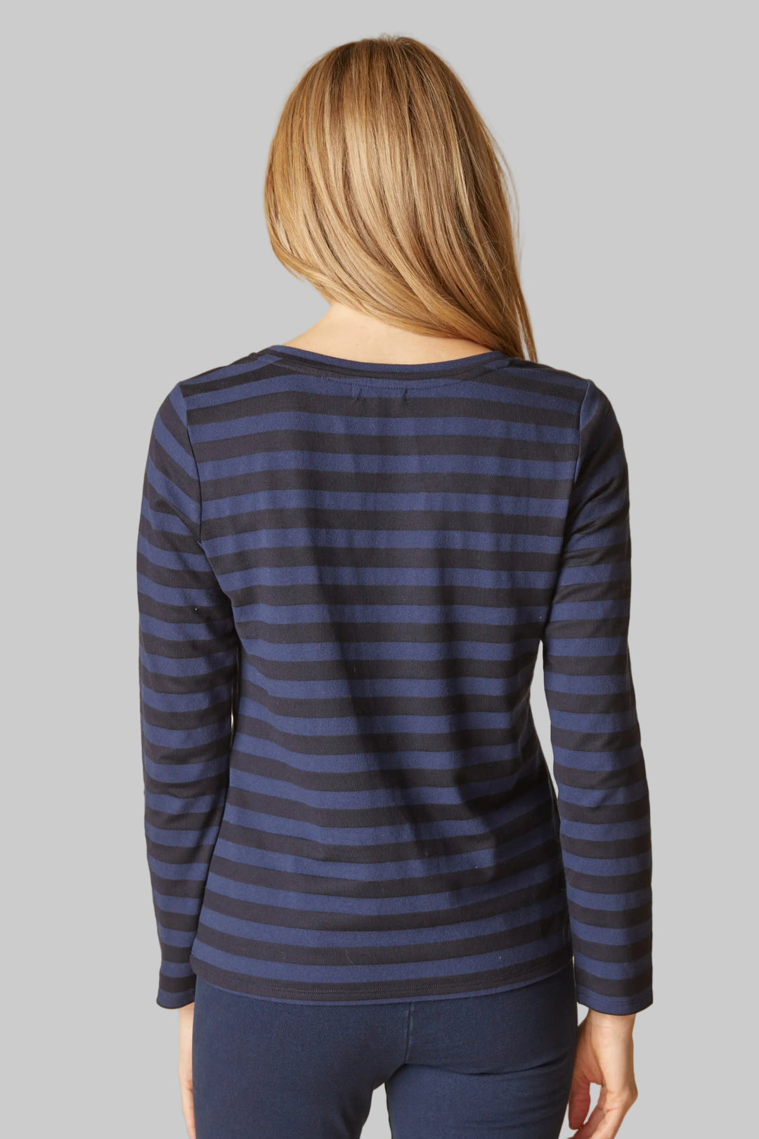 LONG SLEEVE SHADOW STRIPE TEE - NAVY