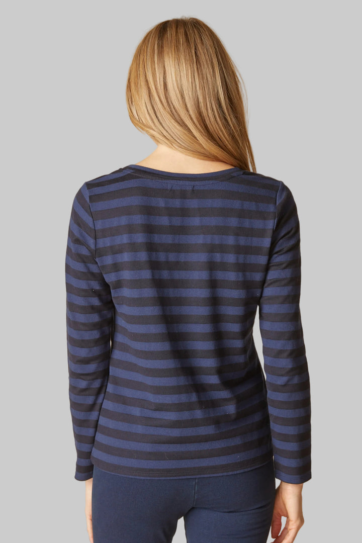 LONG SLEEVE SHADOW STRIPE TEE - NAVY