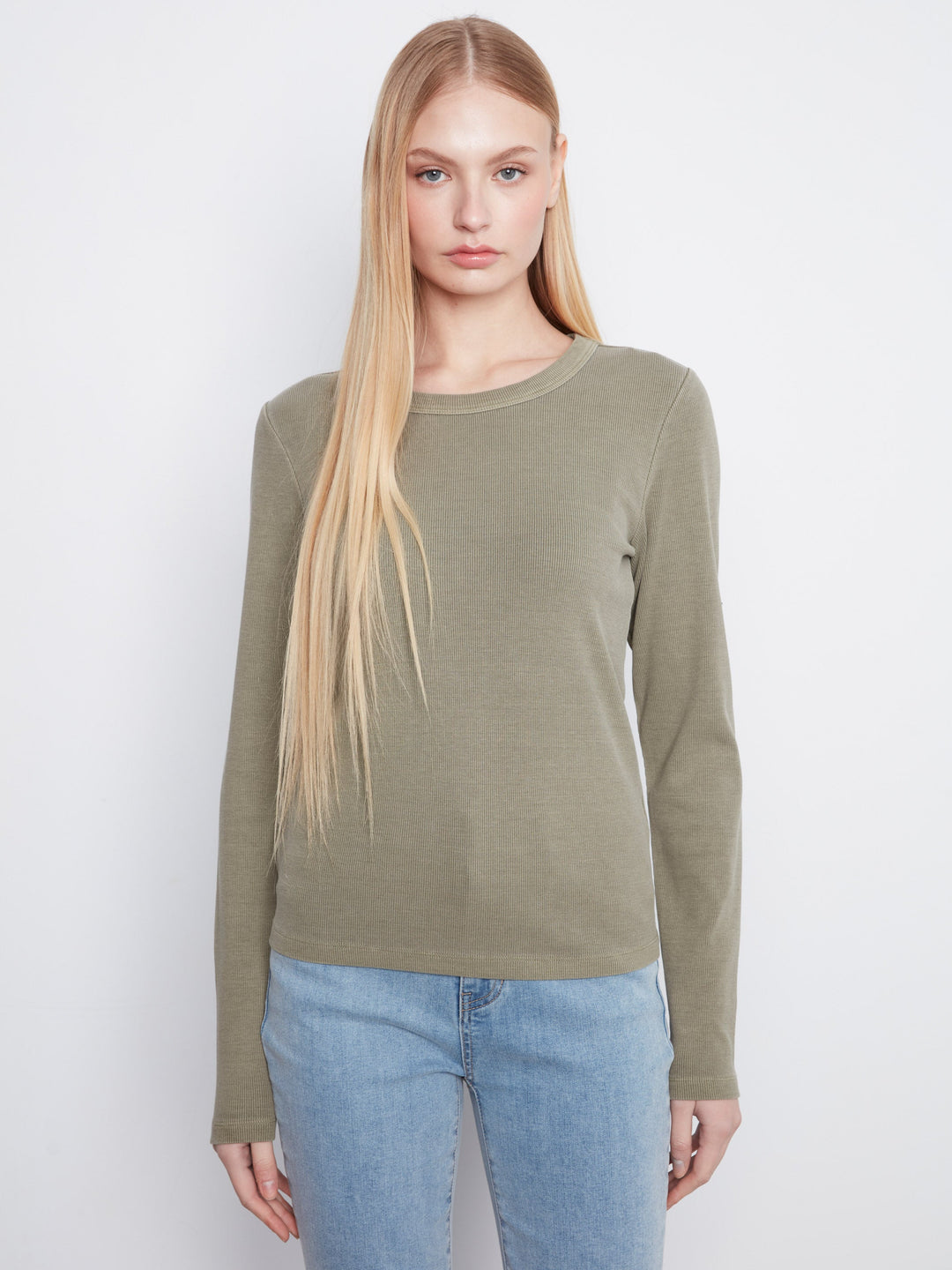 LONG SLEEVE  TENCEL RIB CREW NECK TOP - VERVEINE