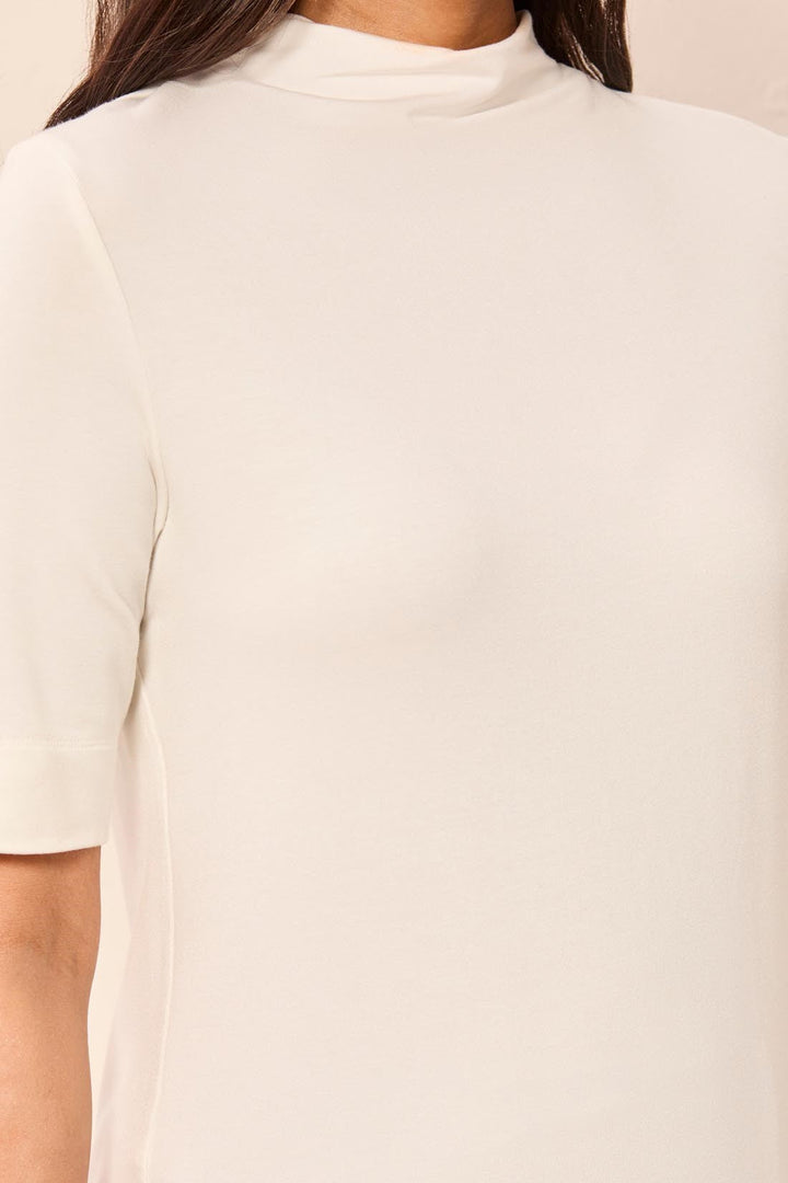 ELBOW SLEEVE FUNNEL NECK KNIT TOP - CREAM