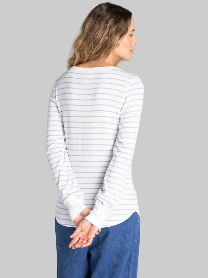 LONG SLEEVE STRIPED STACY TOP - IVORY POWDER BLUE
