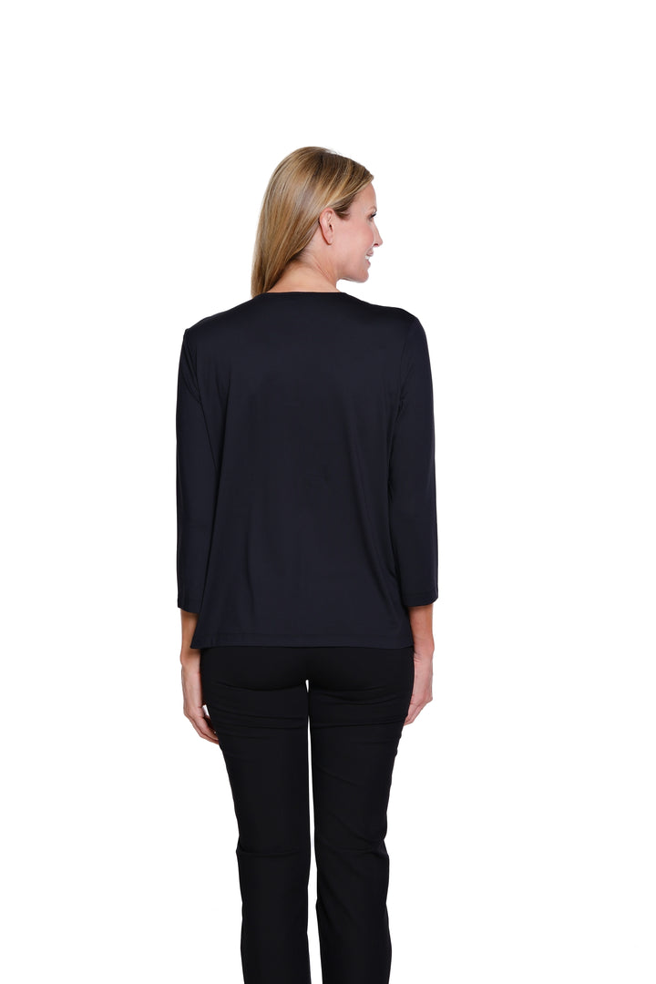 3/4 SLEEVE V-NECK TOP - BLACK