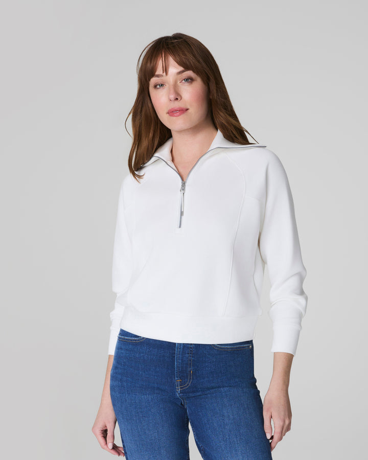 SPANX AIRESSENTIALS HALF ZIP SWEATSHIRT - POWDER