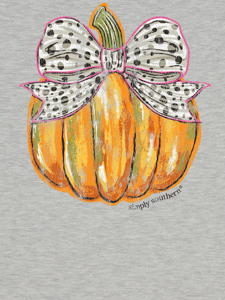 SIMPLY SOUTHERN SS BOW PUMPKIN TEE - HEATHER GREY