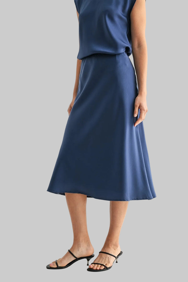 SATIN MIDI SKIRT - NAVY