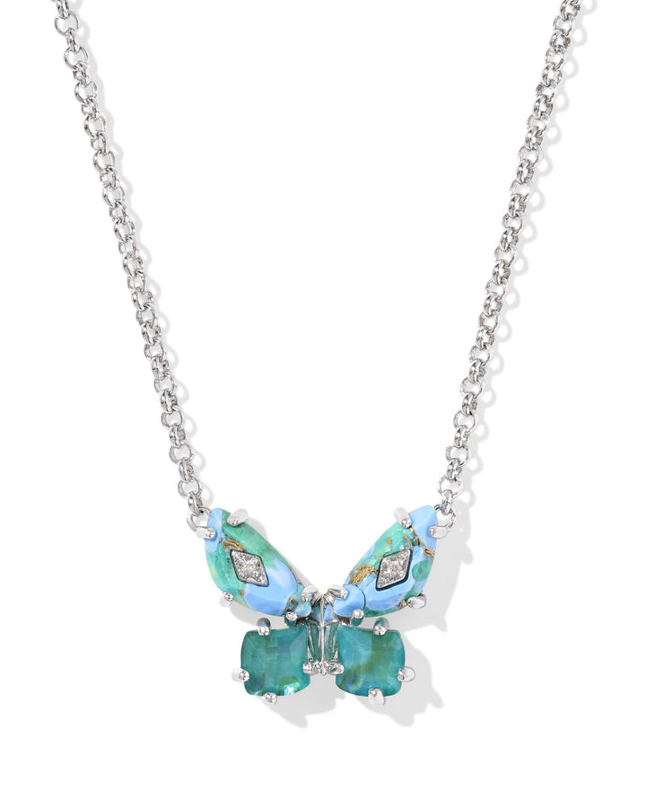 KENDRA SCOTT BIANCA BUTTERFLY SHORT PENDANT NECKLACE - SILVER BRIGHT AQUA MIX