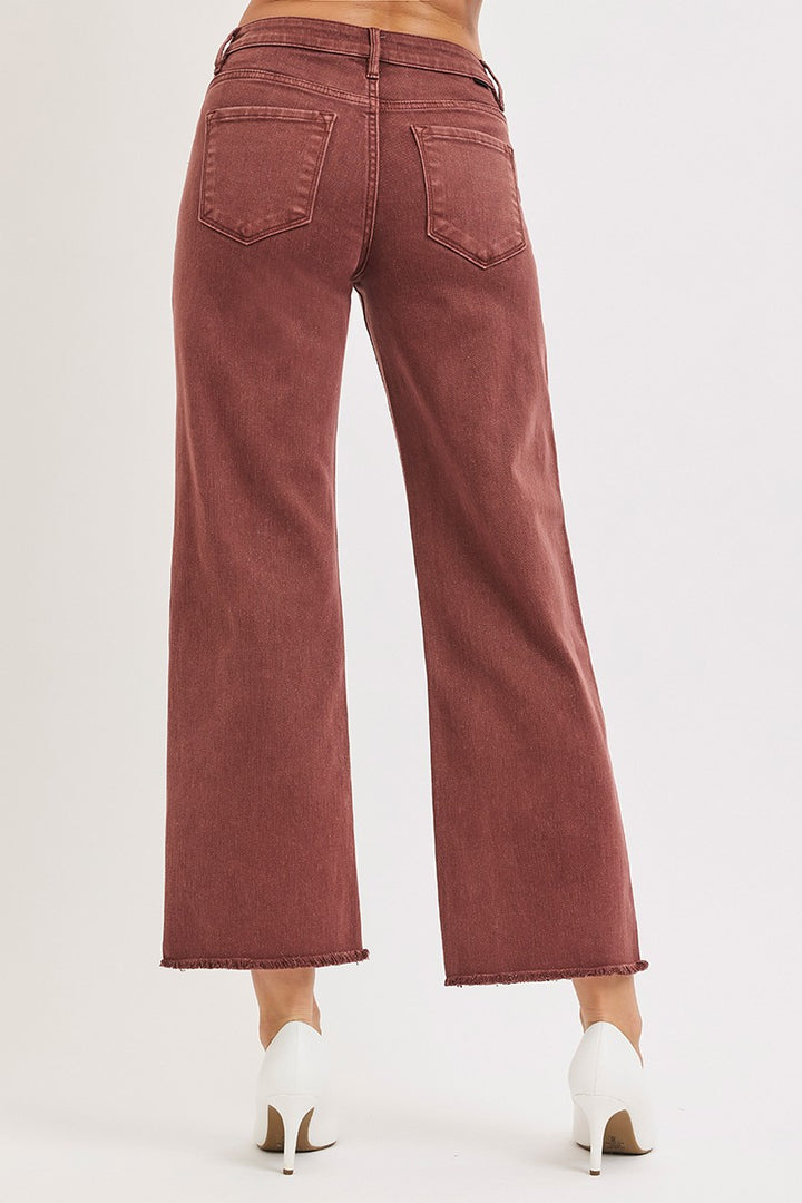 RISEN MID RISE ANKLE WIDE LEG PANTS - 30" INSEAM - LUREX CHOCOLATE